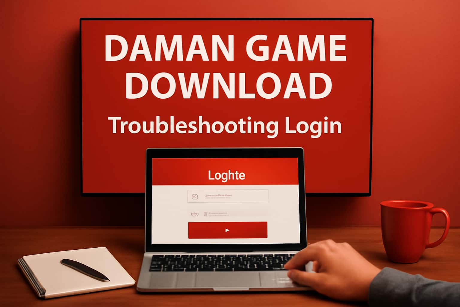 An informative scene depicting troubleshooting login processes for Daman Game Download.